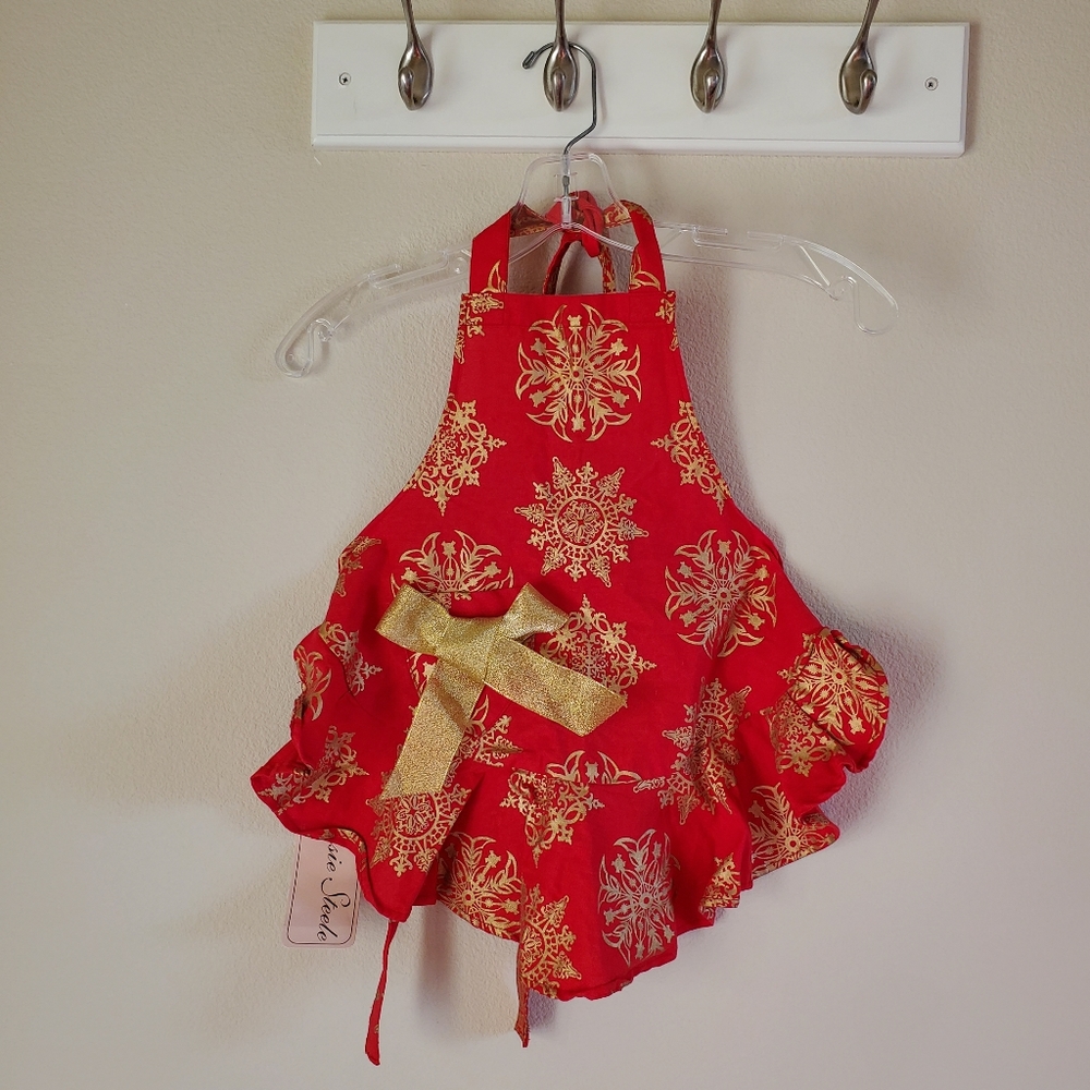 Jessie Steele girls Christmas Apron Snowflake New